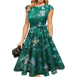 Dresstells Women's Green Flower Modest Vintage Cocktail Formal Party Dresses